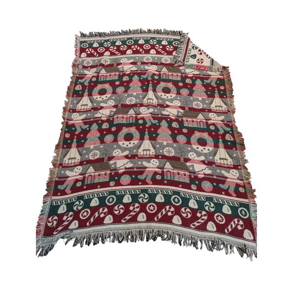 Vintage Crown Crafts Holiday weaved throw 48in X60in - Picture 2 of 4